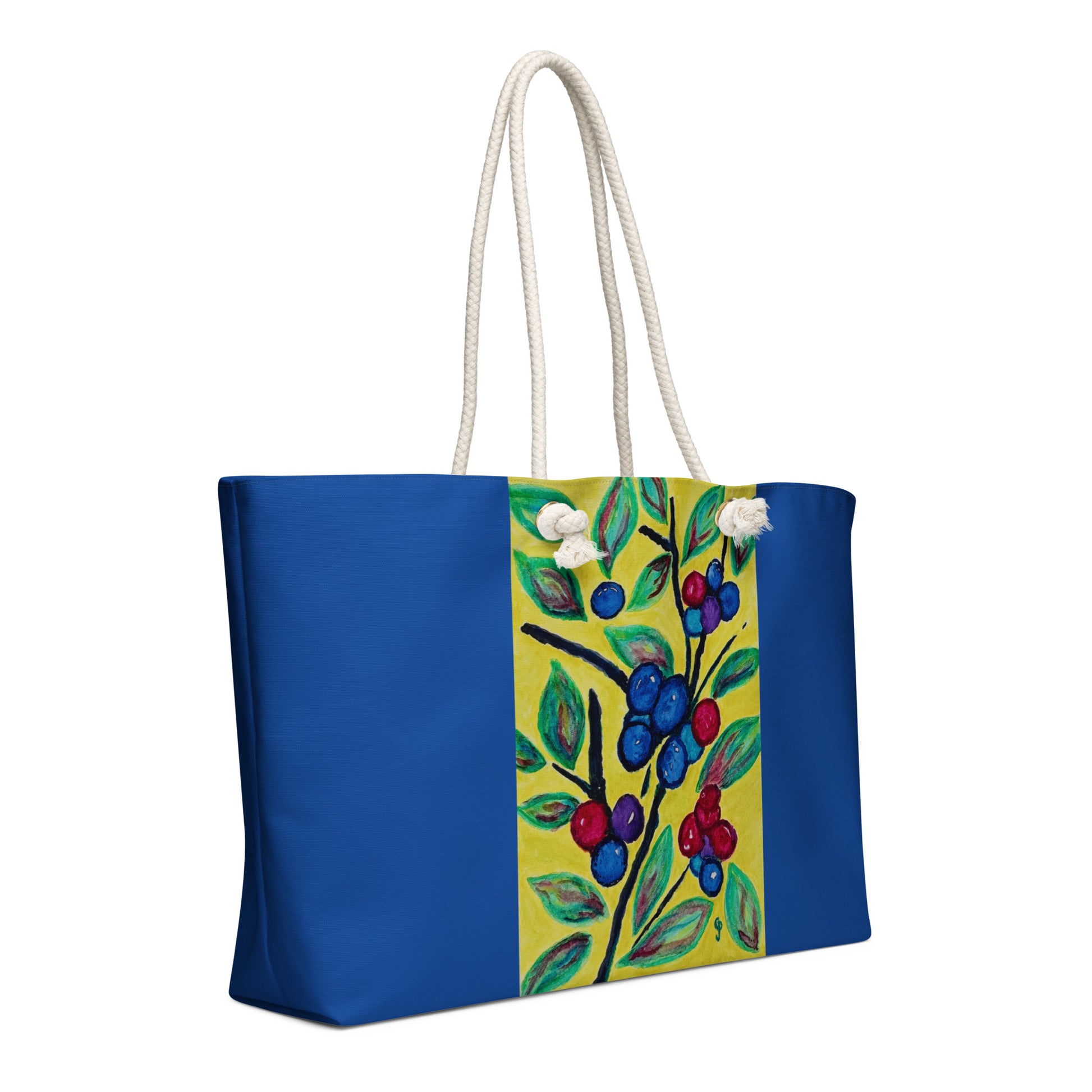 Oversized weekender bag with original watercolor artwork, featuring a spacious interior, sturdy straps, and lightweight design—perfect for travel, overnight stays, or stylish carry-on use.