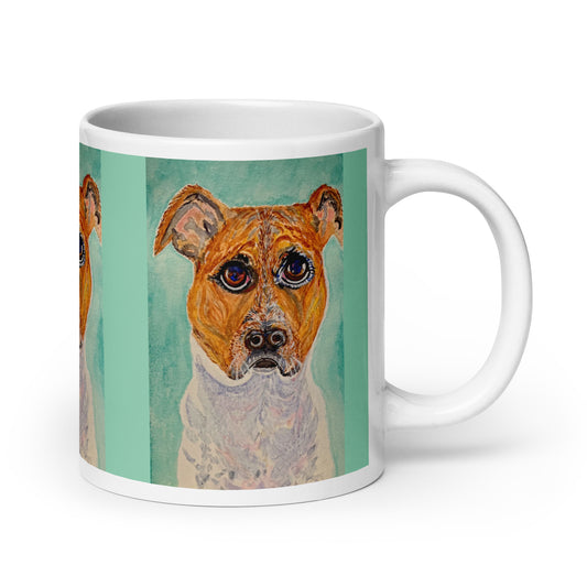 Mug with a dog on a green background