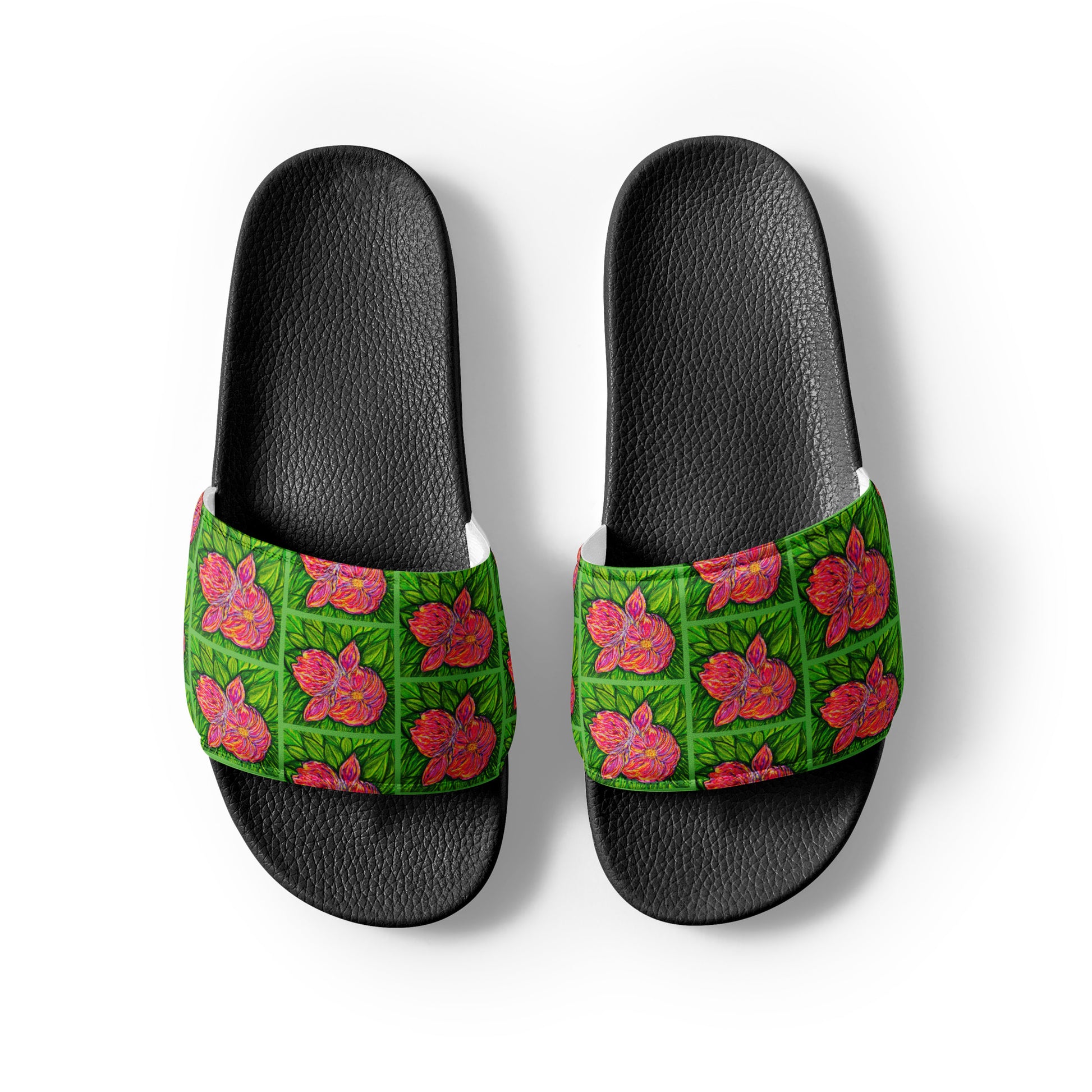 Stylish slides featuring original artwork, designed for comfort and everyday wear—unique artistic shoes perfect for casual outfits, street style, or creative fashion lovers.