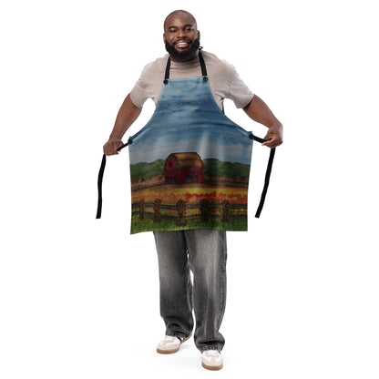 Durable kitchen apron featuring original artwork—adjustable fit with spacious front pockets, perfect for cooking, baking, grilling, or crafting in style; ideal for home chefs and creative gift ideas.