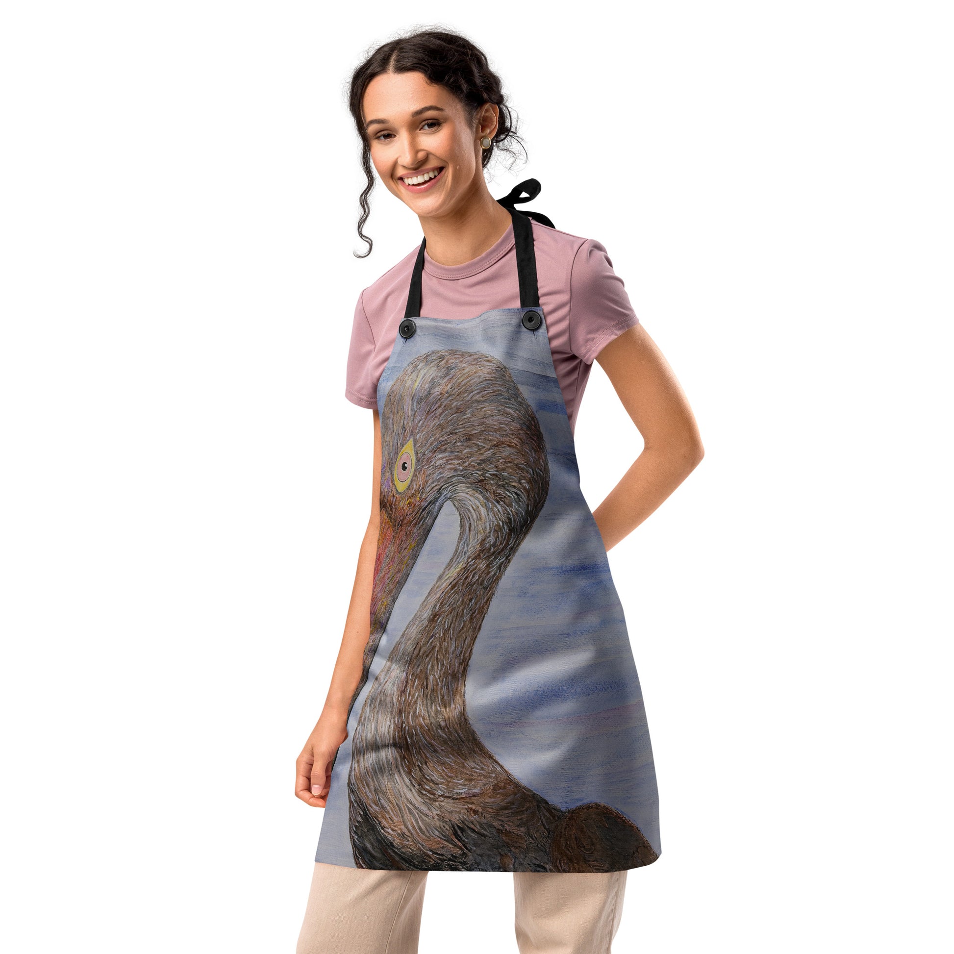 Durable kitchen apron featuring original artwork—adjustable fit with spacious front pockets, perfect for cooking, baking, grilling, or crafting in style; ideal for home chefs and creative gift ideas.