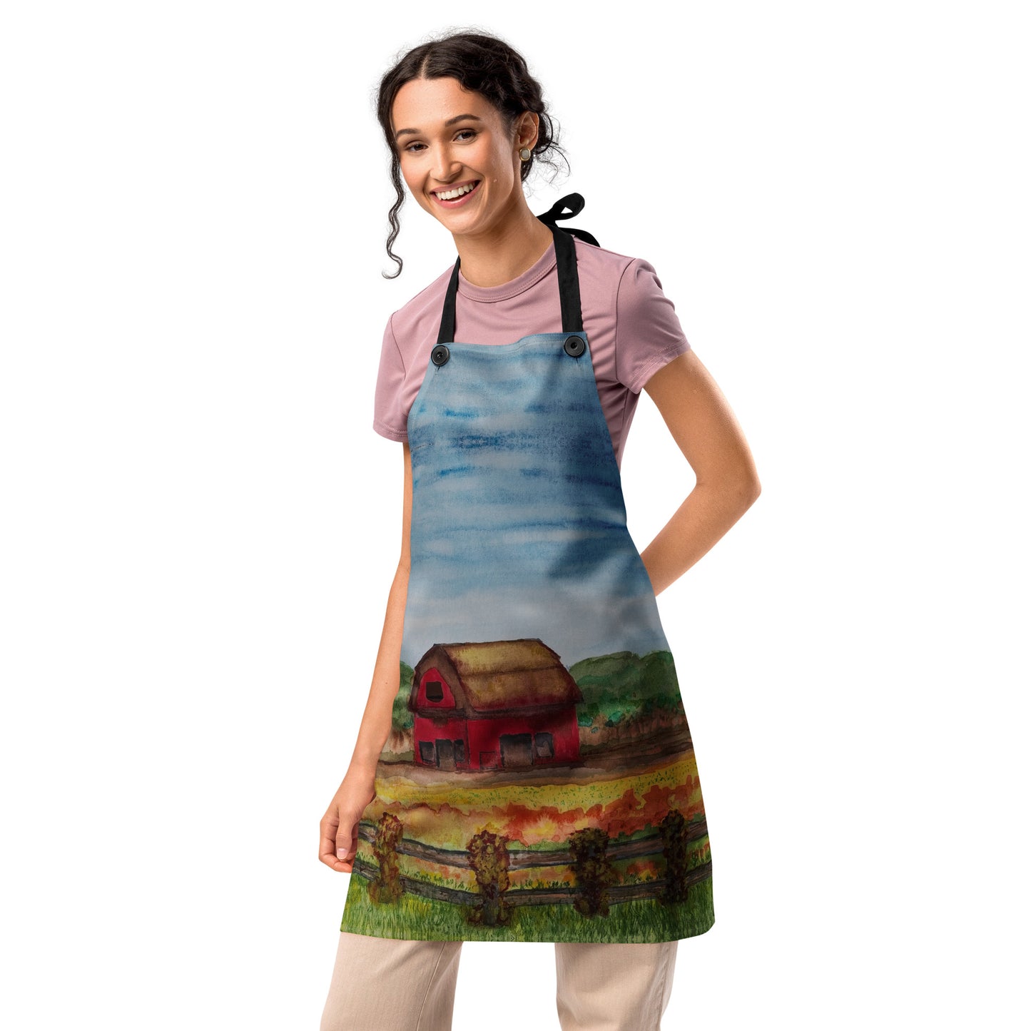 Durable kitchen apron featuring original artwork—adjustable fit with spacious front pockets, perfect for cooking, baking, grilling, or crafting in style; ideal for home chefs and creative gift ideas.