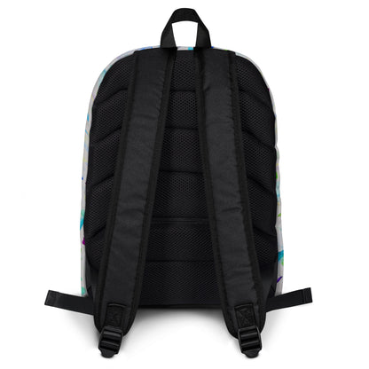 Stylish backpack featuring original artwork, with spacious compartments and durable construction—perfect for school, travel, work, or everyday use; combines function with artistic flair.