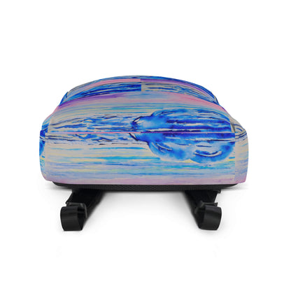 Stylish backpack featuring original artwork, with spacious compartments and durable construction—perfect for school, travel, work, or everyday use; combines function with artistic flair.