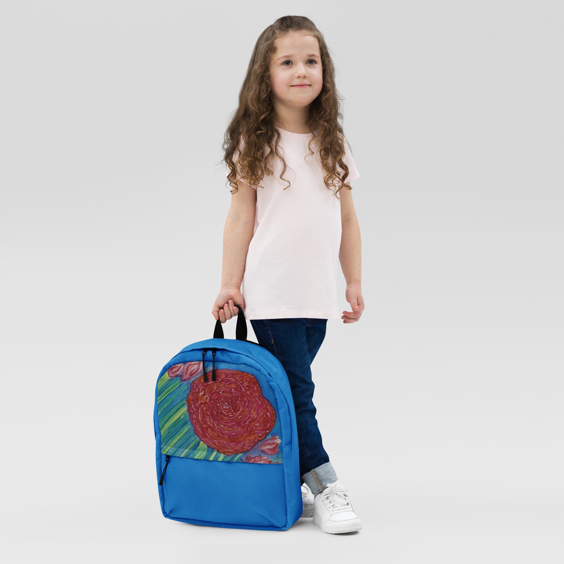 Stylish backpack featuring original artwork, with spacious compartments and durable construction—perfect for school, travel, work, or everyday use; combines function with artistic flair.