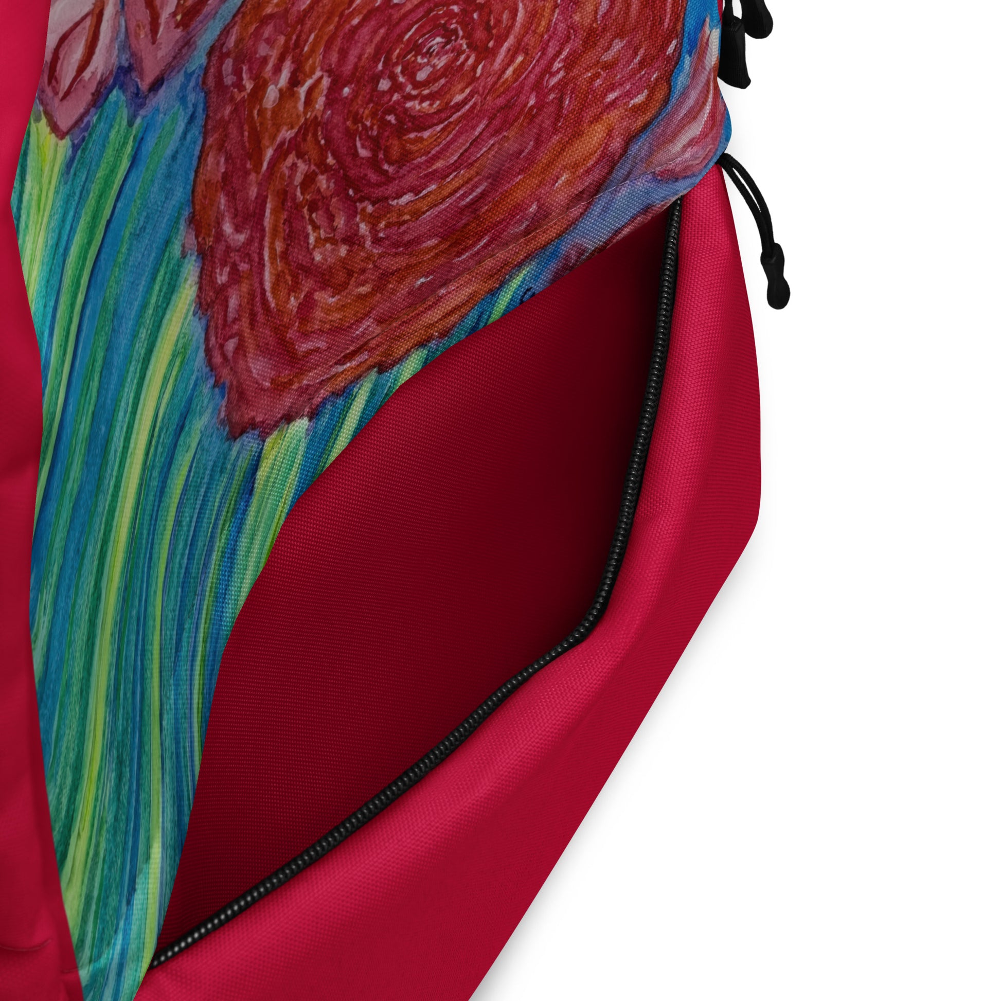 Stylish backpack featuring original artwork, with spacious compartments and durable construction—perfect for school, travel, work, or everyday use; combines function with artistic flair.
