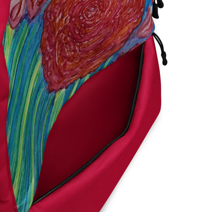 Stylish backpack featuring original artwork, with spacious compartments and durable construction—perfect for school, travel, work, or everyday use; combines function with artistic flair.