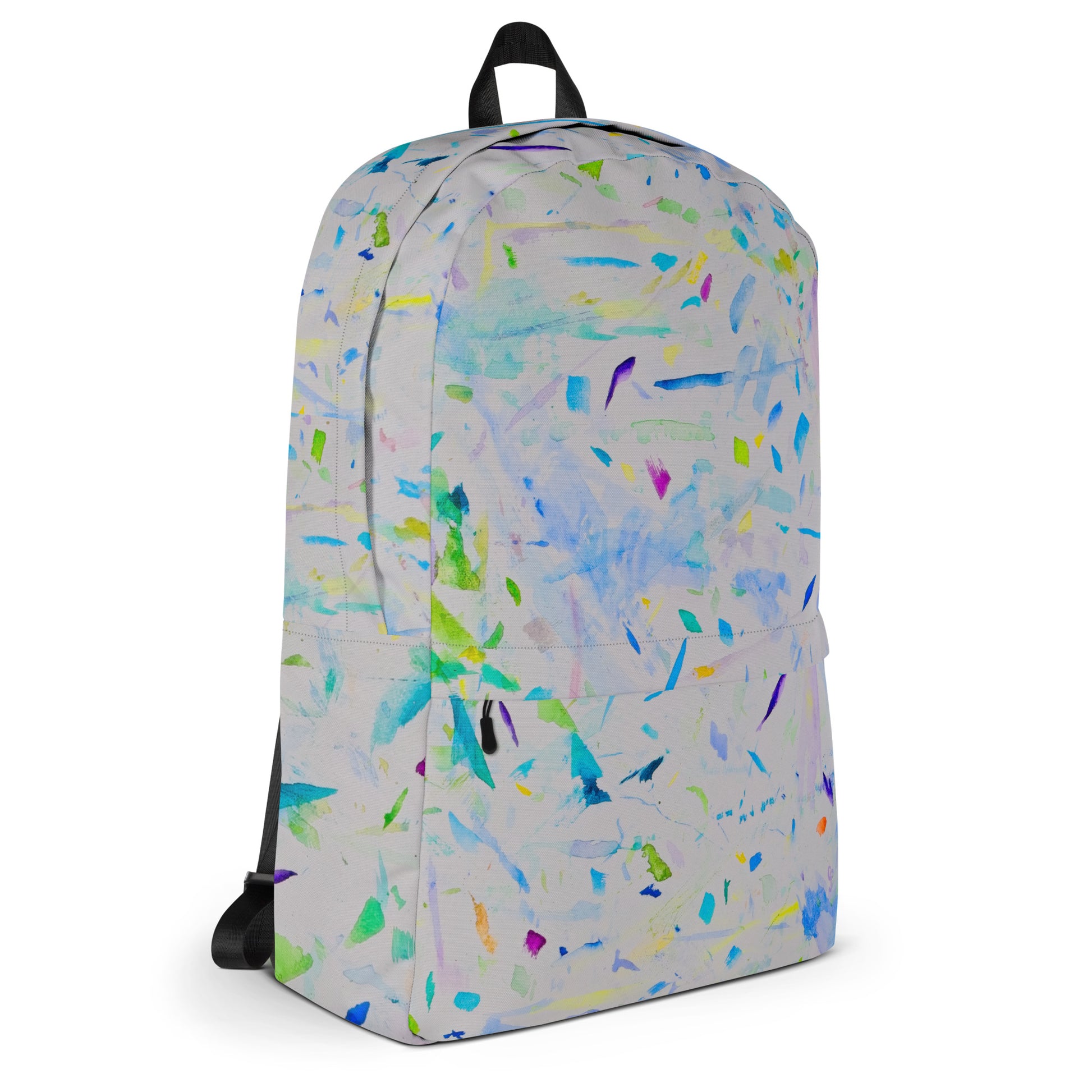 Stylish backpack featuring original artwork, with spacious compartments and durable construction—perfect for school, travel, work, or everyday use; combines function with artistic flair.