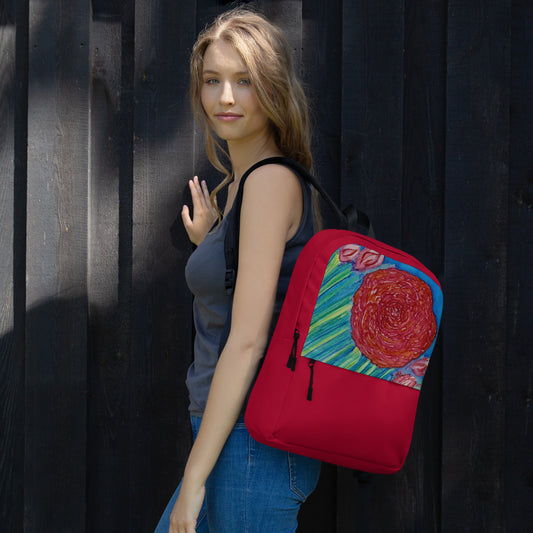 Stylish backpack featuring original artwork, with spacious compartments and durable construction—perfect for school, travel, work, or everyday use; combines function with artistic flair.