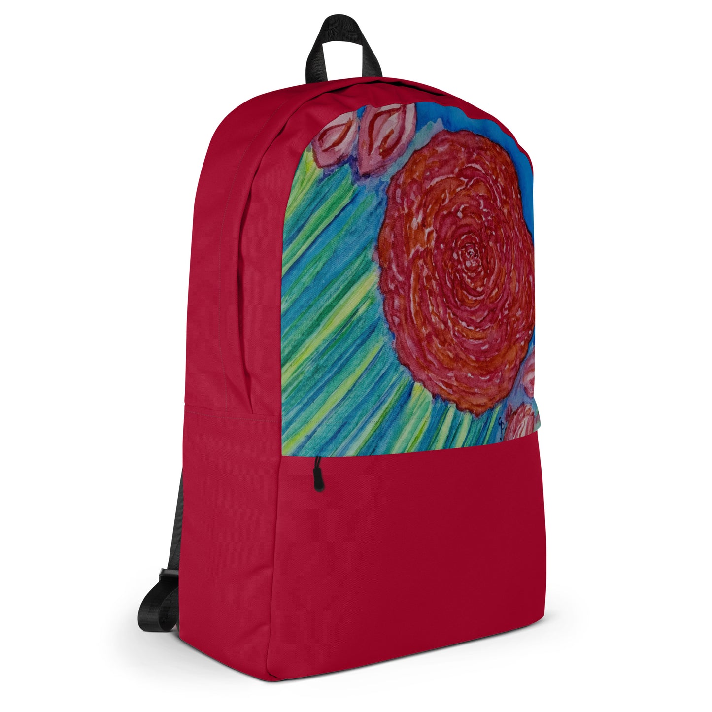 Stylish backpack featuring original artwork, with spacious compartments and durable construction—perfect for school, travel, work, or everyday use; combines function with artistic flair.