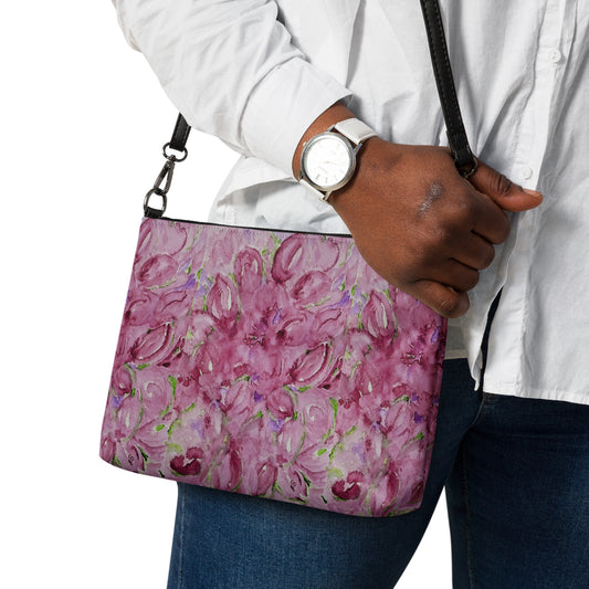 Stylish crossbody bag featuring original artwork—compact, lightweight, and designed for hands-free convenience; perfect for everyday use, travel, or festivals with artistic flair and functional storage.