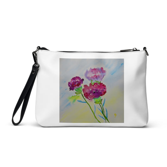 Stylish crossbody bag featuring original artwork—compact, lightweight, and designed for hands-free convenience; perfect for everyday use, travel, or festivals with artistic flair and functional storage.