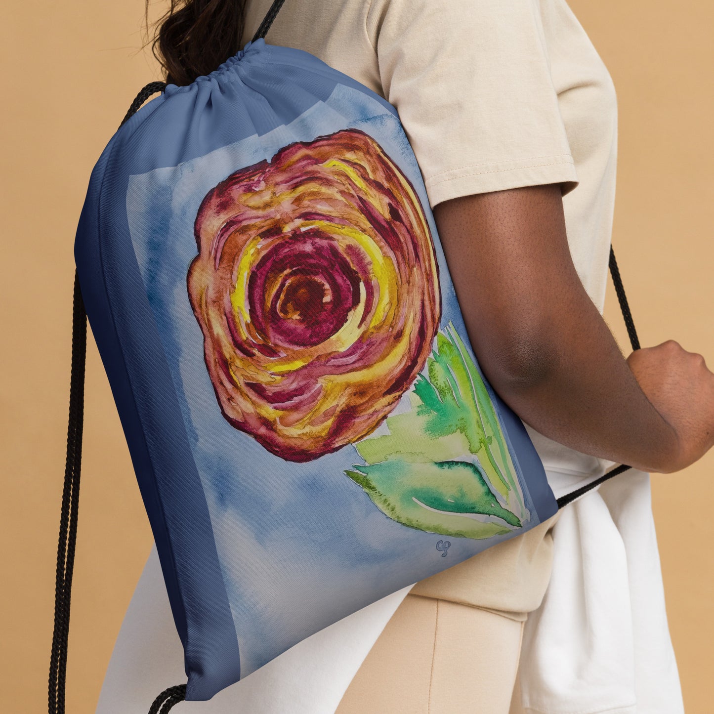 Lightweight drawstring bag featuring original artwork—perfect for gym, sports, travel, or daily errands; durable, compact, and stylish for art lovers on the go.