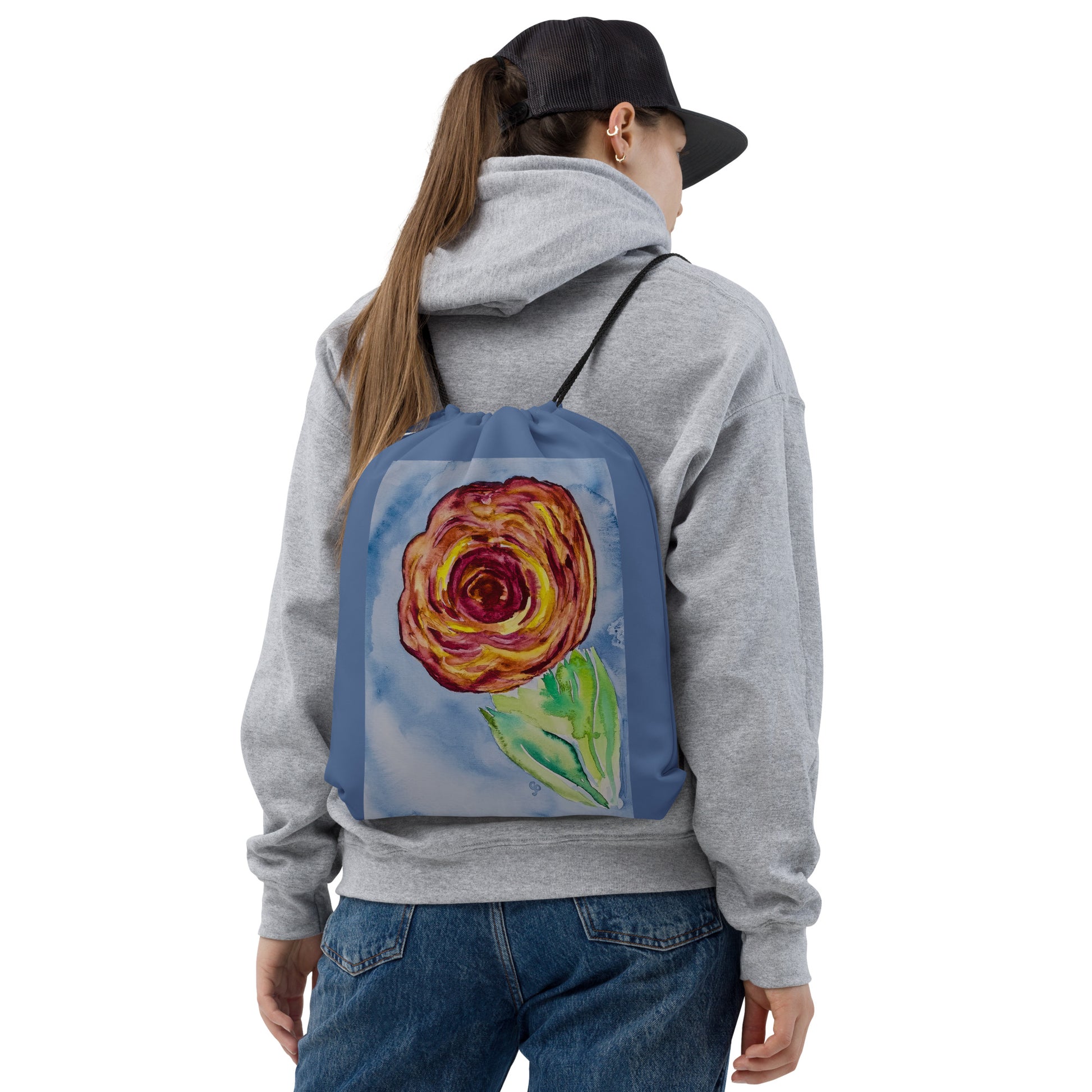 Lightweight drawstring bag featuring original artwork—perfect for gym, sports, travel, or daily errands; durable, compact, and stylish for art lovers on the go.