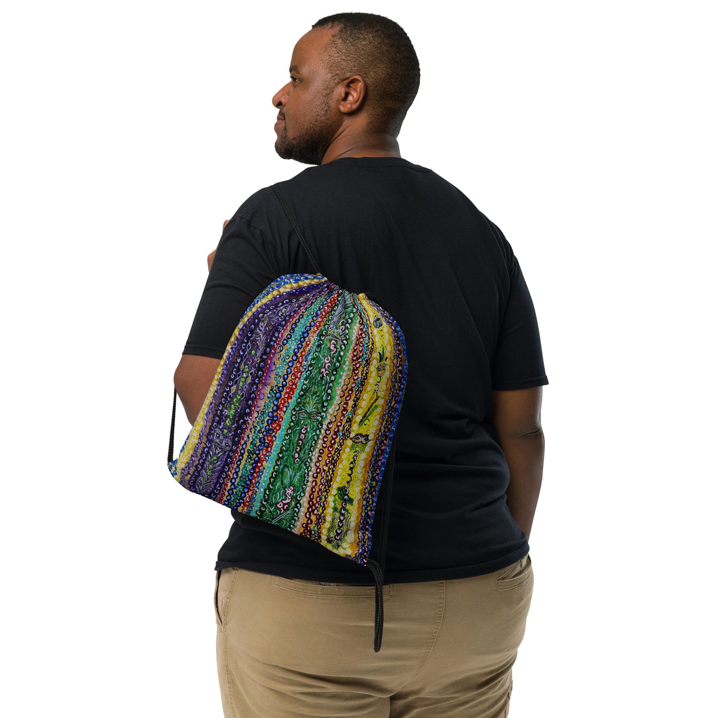 Lightweight drawstring bag featuring original artwork—perfect for gym, sports, travel, or daily errands; durable, compact, and stylish for art lovers on the go.
