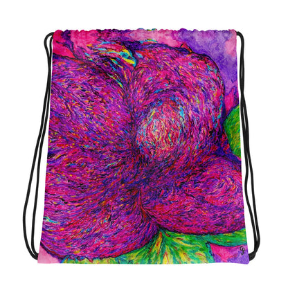 Drawstring bag with a colorful abstract design on a white background