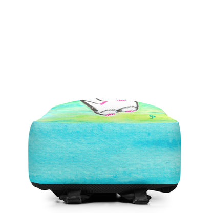 Stylish backpack featuring original artwork, with spacious compartments and durable construction—perfect for school, travel, work, or everyday use; combines function with artistic flair.
