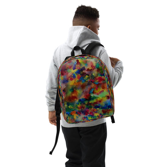 Stylish backpack featuring original artwork, with spacious compartments and durable construction—perfect for school, travel, work, or everyday use; combines function with artistic flair.
