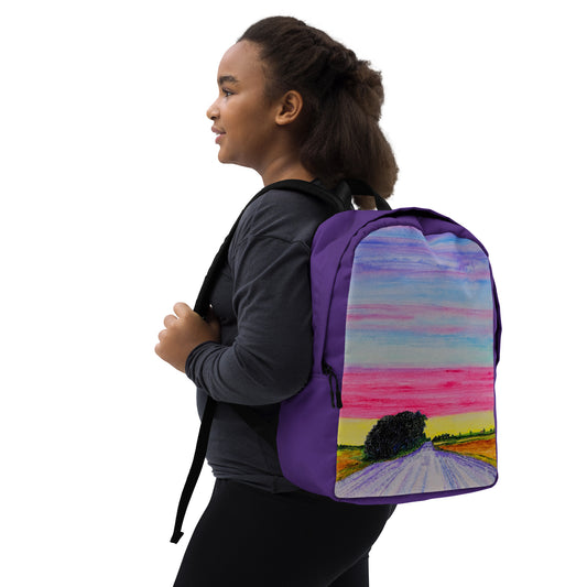 Stylish backpack featuring original artwork, with spacious compartments and durable construction—perfect for school, travel, work, or everyday use; combines function with artistic flair.