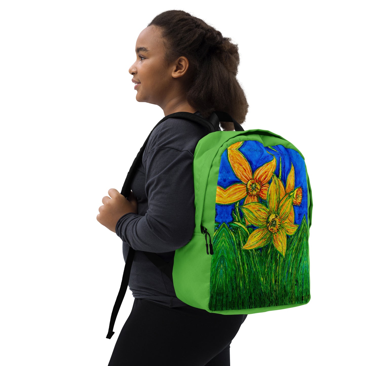 Stylish backpack featuring original artwork, with spacious compartments and durable construction—perfect for school, travel, work, or everyday use; combines function with artistic flair.