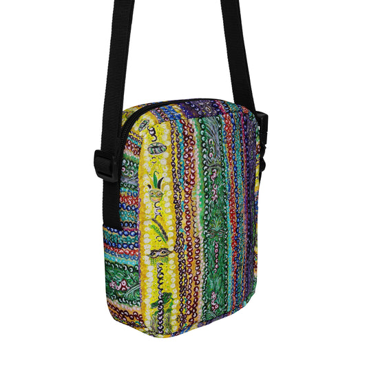 Utility crossbody bag featuring original artwork—compact, functional, and designed with multiple pockets for everyday essentials; perfect for travel, festivals, or hands-free daily wear with artistic flair.