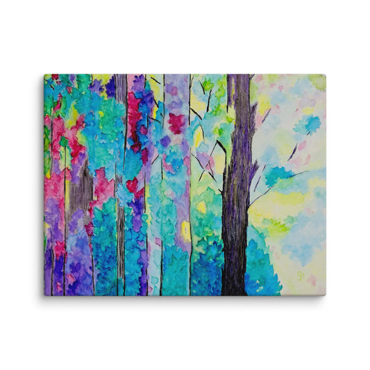 Colorful abstract painting of trees on a white background