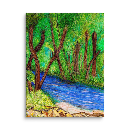 Canvas print of a forest scene with a stream