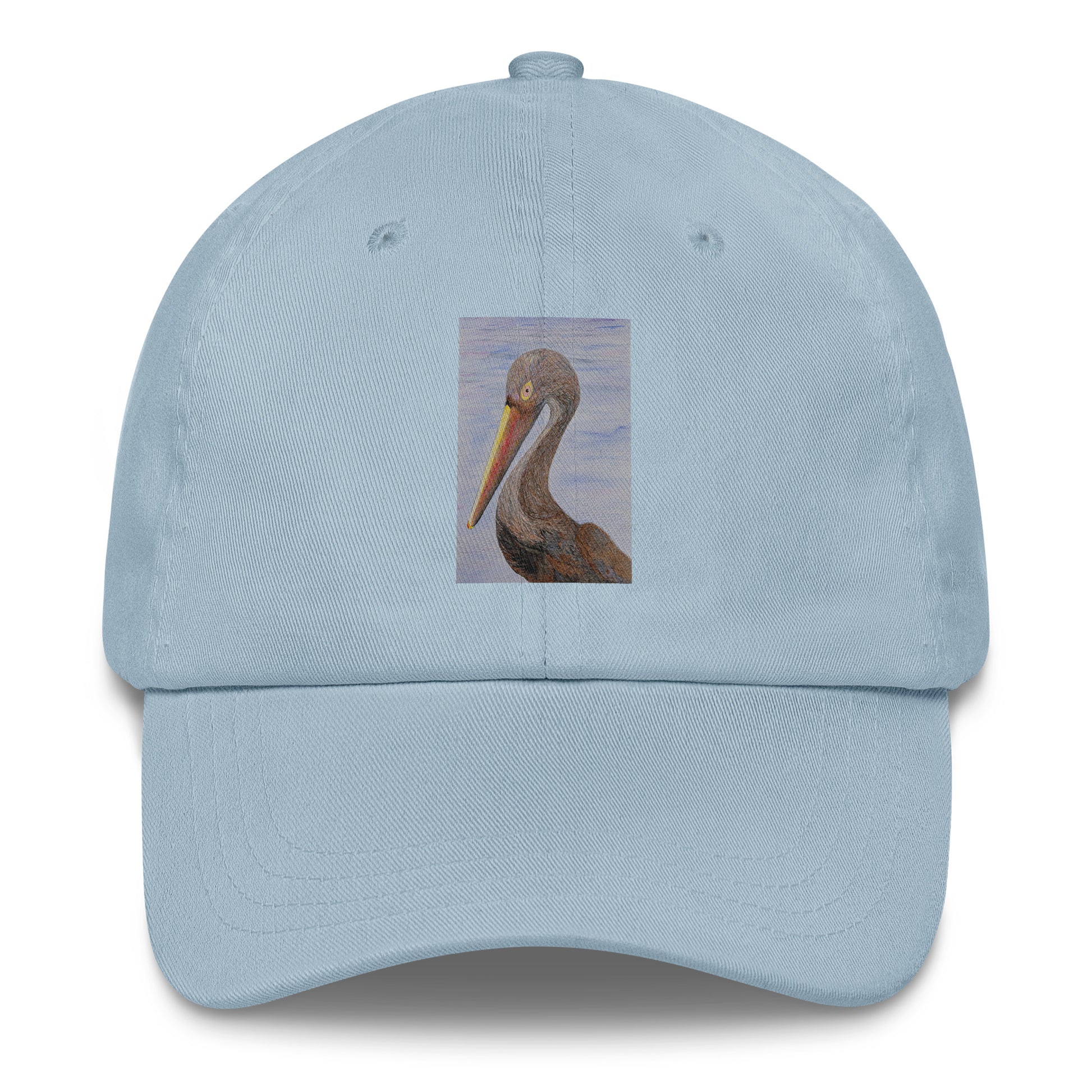 Light blue cap with a pelican design on a white background