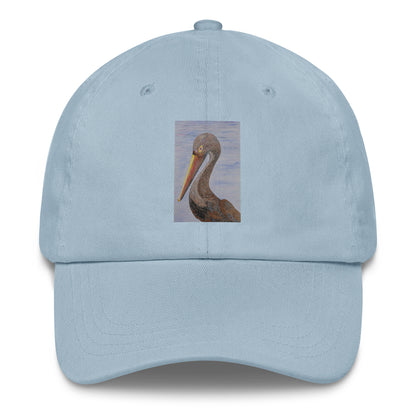 Light blue cap with a pelican design on a white background