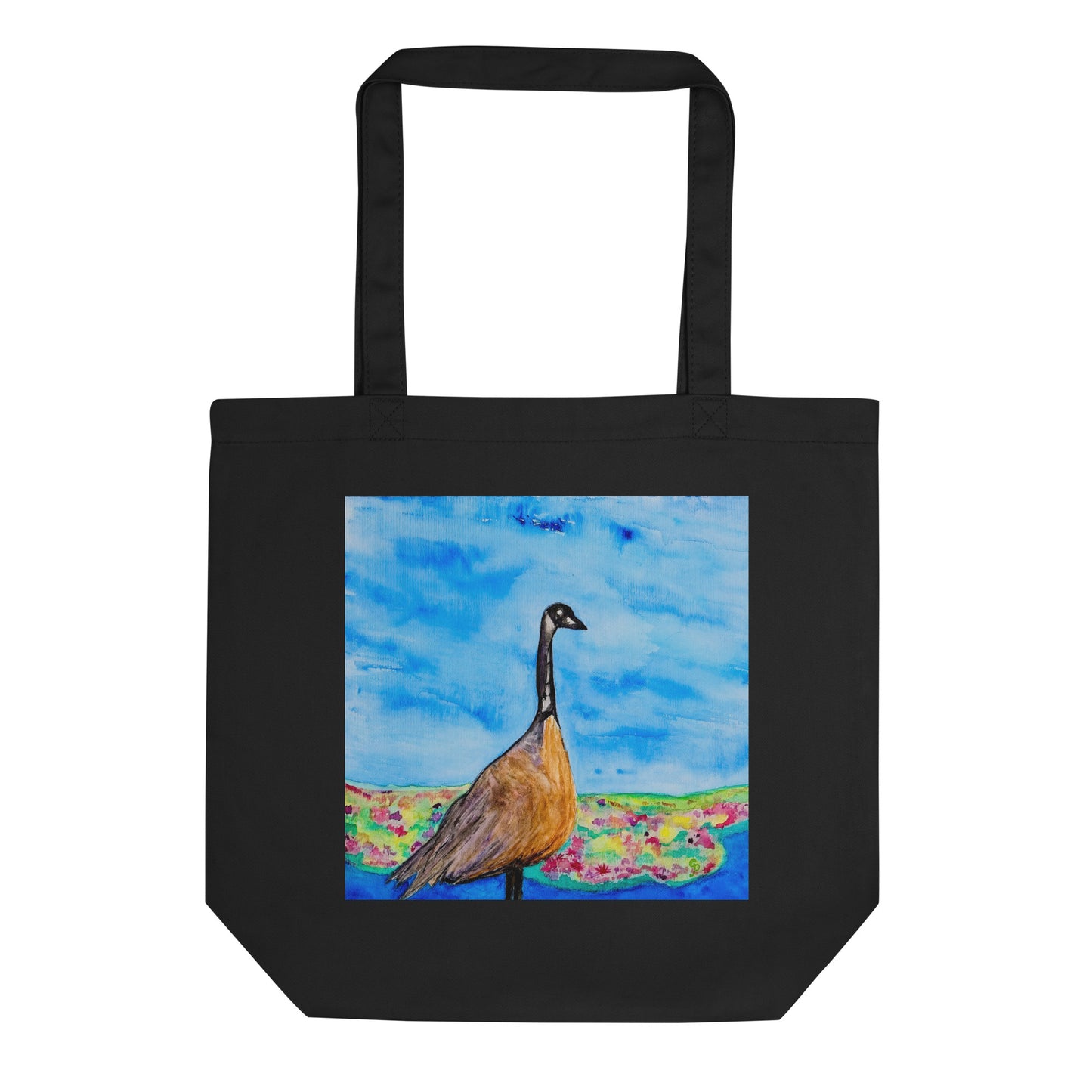 Eco tote bag with original watercolor artwork, featuring a spacious interior, sturdy straps, and lightweight design—perfect for travel, overnight stays, or stylish carry-on use.