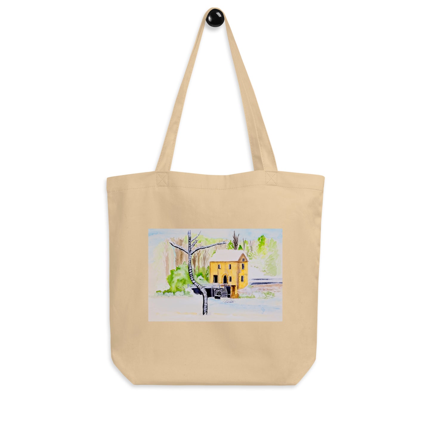 Eco tote bag with original landscape artwork, featuring a spacious interior, sturdy straps, and lightweight design—perfect for travel, overnight stays, or stylish carry-on use.