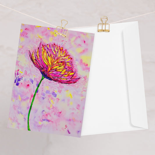 Colorful flower painting on a greeting card with envelope