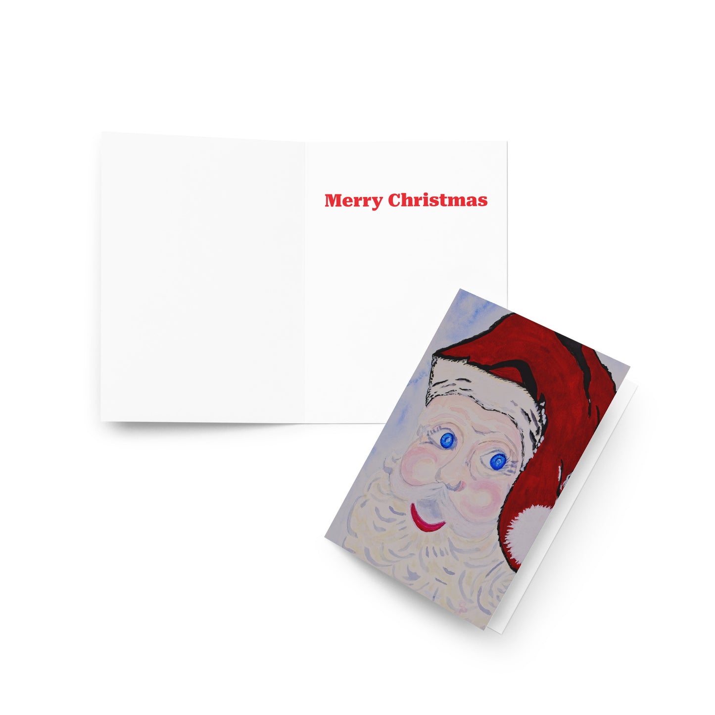 Christmas card with Santa Claus illustration and 'Merry Christmas' text on a white background