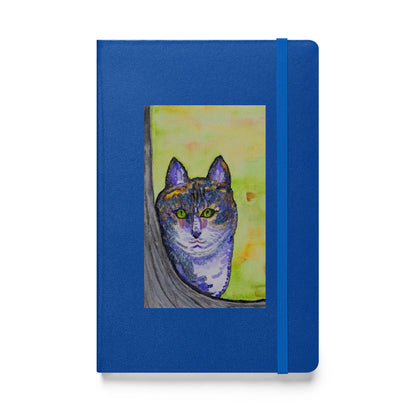 Blue notebook with a original cat watercolor design on it