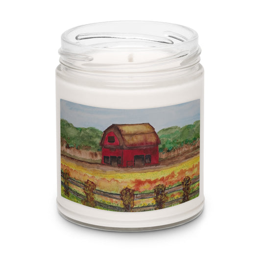 Scented soy candle featuring original artwork on the label—eco-friendly, long-burning, and perfect for home décor, relaxation, or gifting with a natural, clean fragrance.