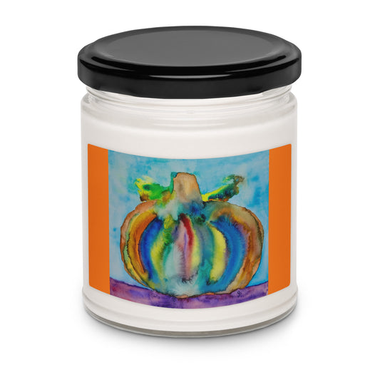 Scented soy candle featuring original artwork on the label—eco-friendly, long-burning, and perfect for home décor, relaxation, or gifting with a natural, clean fragrance.