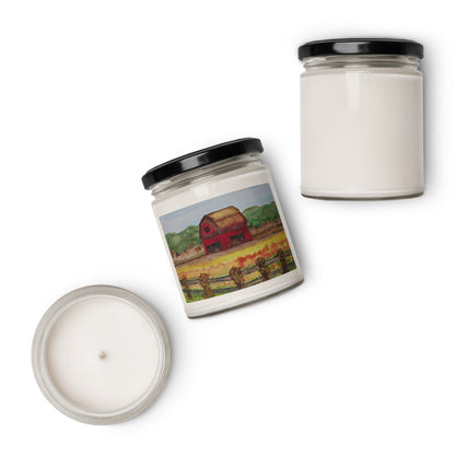 Scented soy candle featuring original artwork on the label—eco-friendly, long-burning, and perfect for home décor, relaxation, or gifting with a natural, clean fragrance.