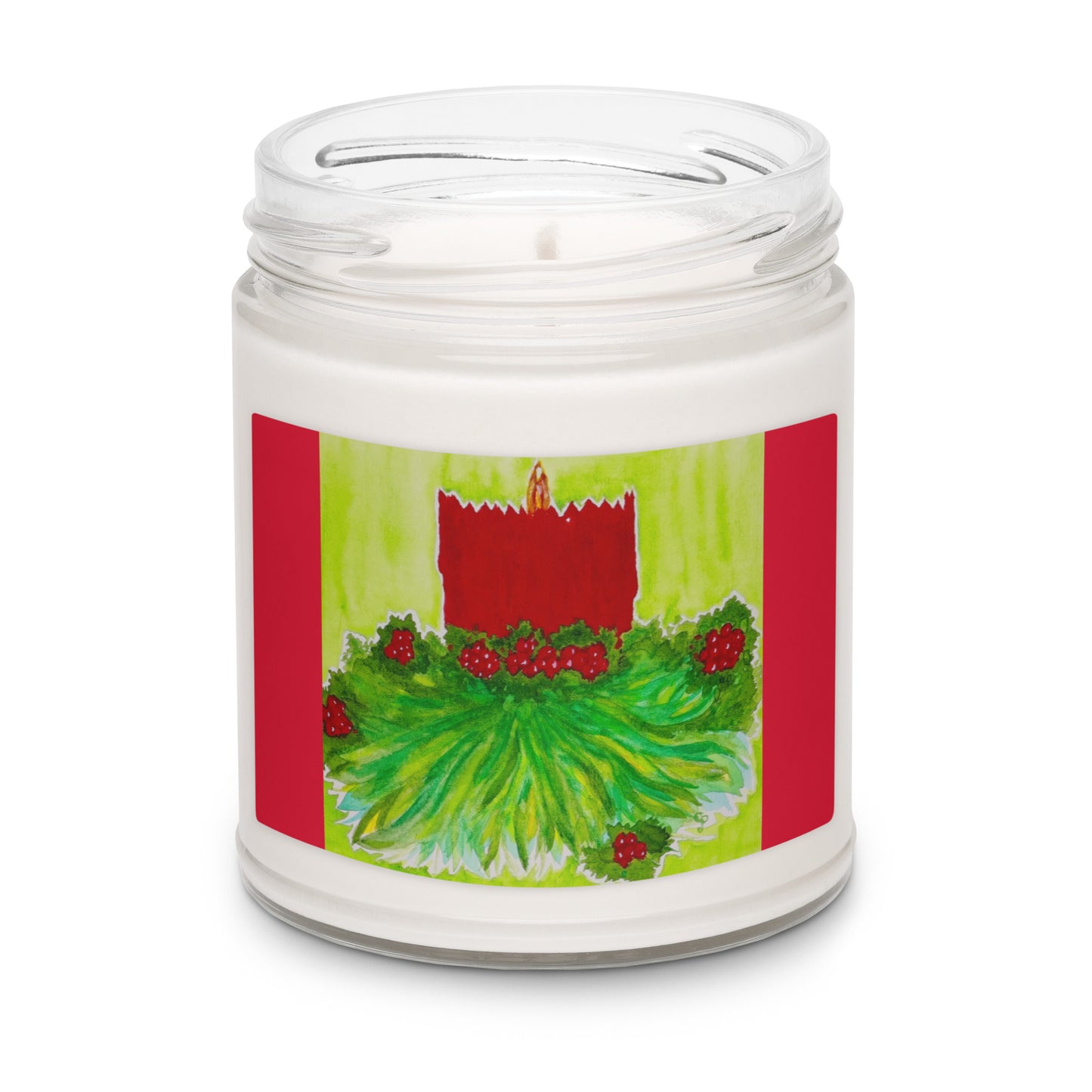 Scented soy candle featuring original artwork on the label—eco-friendly, long-burning, and perfect for home décor, relaxation, or gifting with a natural, clean fragrance.