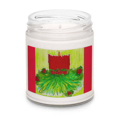 Scented soy candle featuring original artwork on the label—eco-friendly, long-burning, and perfect for home décor, relaxation, or gifting with a natural, clean fragrance.