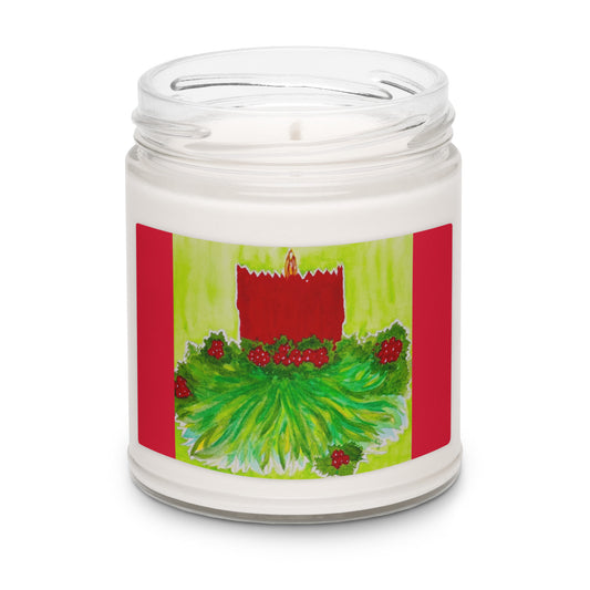 Scented soy candle featuring original artwork on the label—eco-friendly, long-burning, and perfect for home décor, relaxation, or gifting with a natural, clean fragrance.