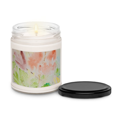 Scented soy candle featuring original artwork on the label—eco-friendly, long-burning, and perfect for home décor, relaxation, or gifting with a natural, clean fragrance.