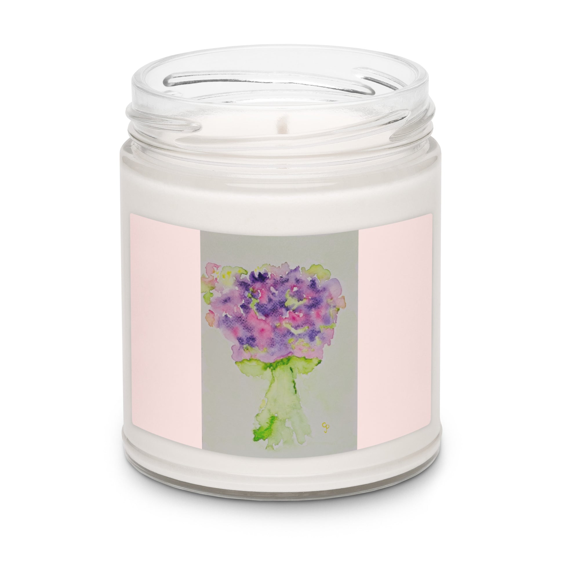 Scented soy candle featuring original artwork on the label—eco-friendly, long-burning, and perfect for home décor, relaxation, or gifting with a natural, clean fragrance.