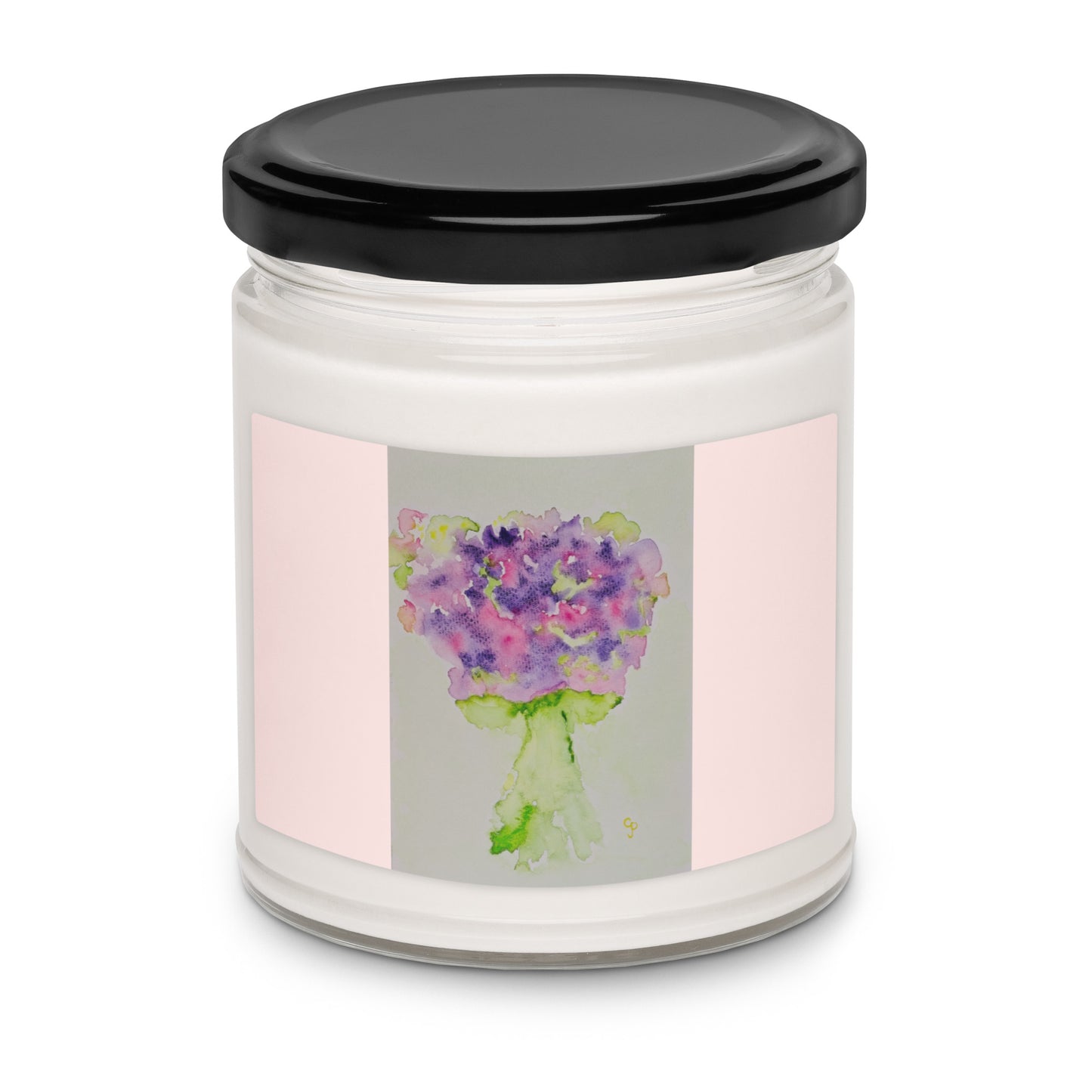 Scented soy candle featuring original artwork on the label—eco-friendly, long-burning, and perfect for home décor, relaxation, or gifting with a natural, clean fragrance.