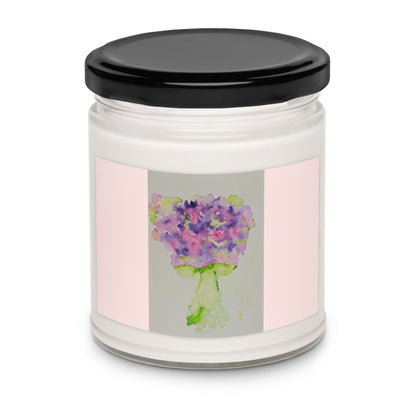 Scented soy candle featuring original artwork on the label—eco-friendly, long-burning, and perfect for home décor, relaxation, or gifting with a natural, clean fragrance.