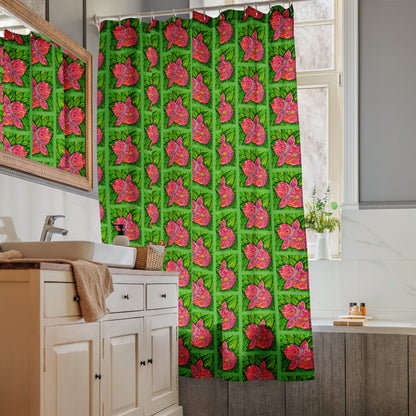 Artistic shower curtain featuring original artwork—water-resistant, durable, and perfect for adding color and personality to any bathroom; ideal for modern, boho, or creative home decor styles.