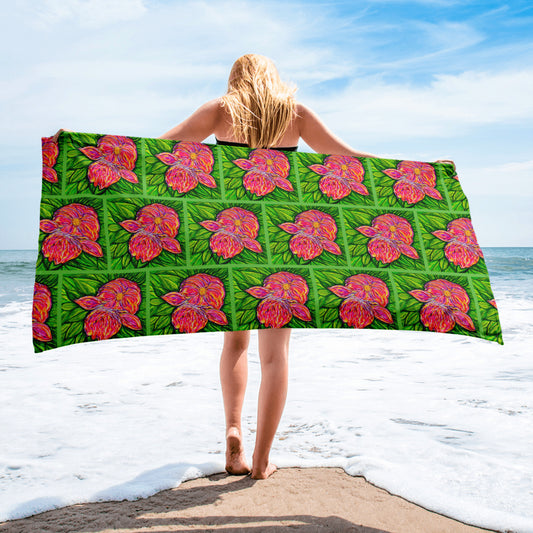Soft, absorbent towel featuring original artwork—lightweight and quick-drying, perfect for beach days, bathroom decor, gym use, or travel; combines function with artistic style.