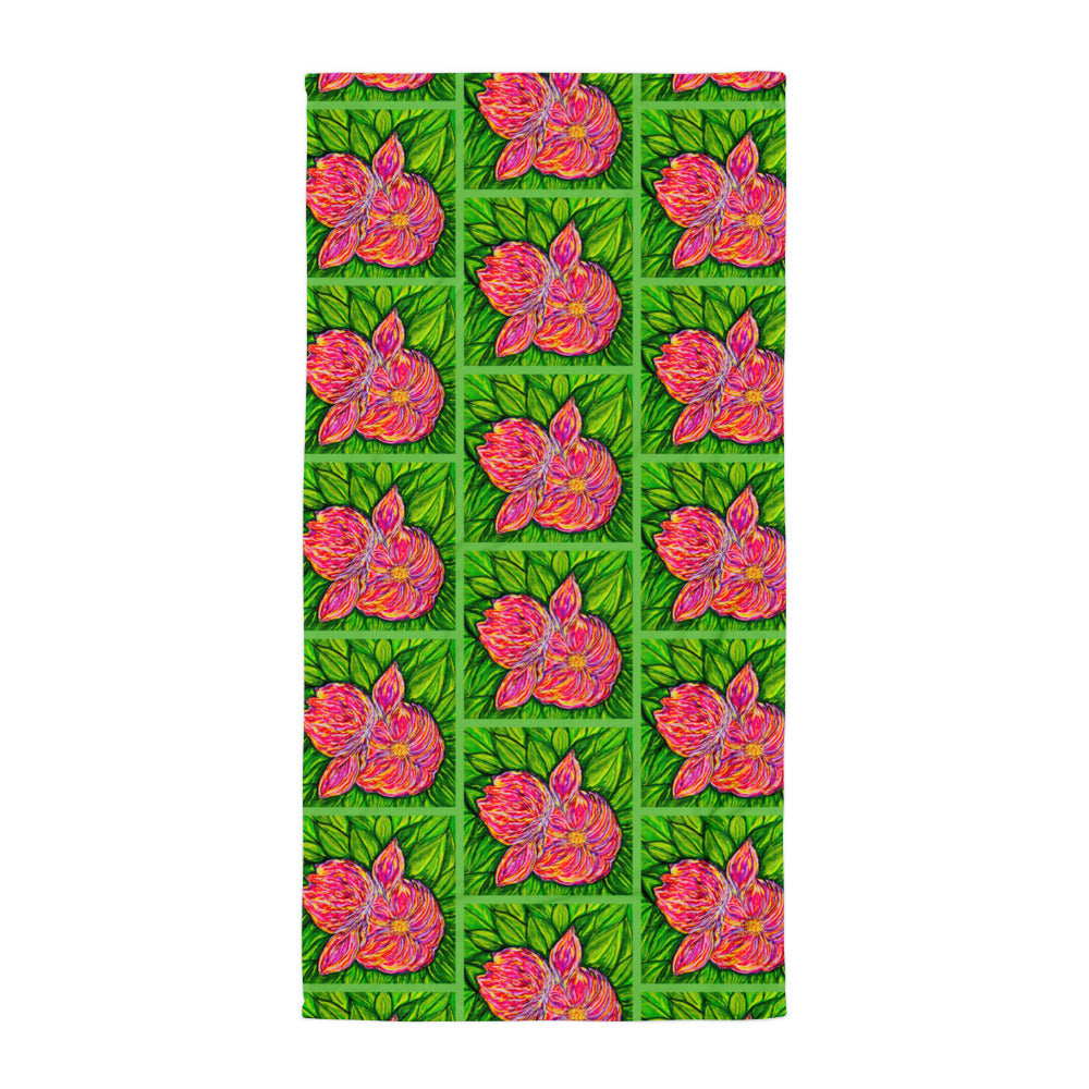 Soft, absorbent towel featuring original artwork—lightweight and quick-drying, perfect for beach days, bathroom decor, gym use, or travel; combines function with artistic style.