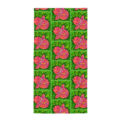 Soft, absorbent towel featuring original artwork—lightweight and quick-drying, perfect for beach days, bathroom decor, gym use, or travel; combines function with artistic style.