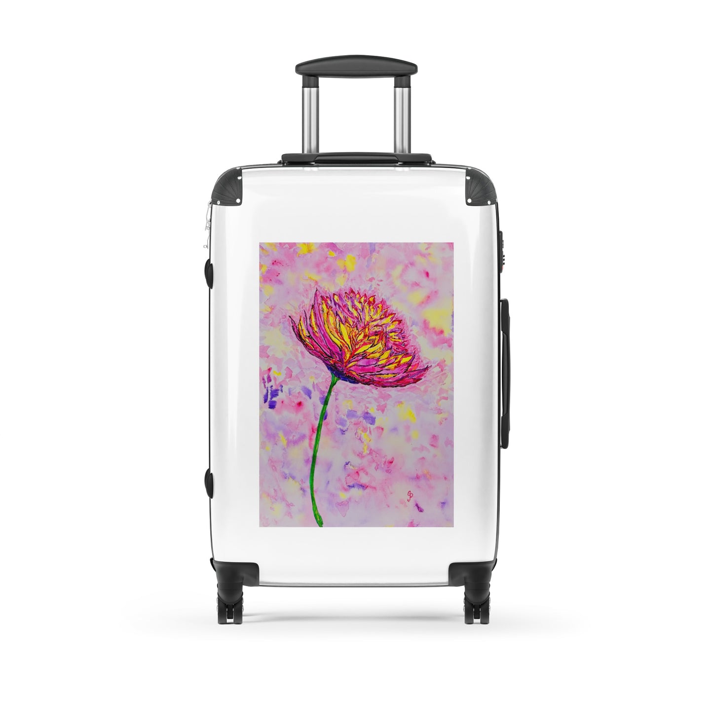 Durable hard-shell suitcase featuring original artwork—lightweight, impact-resistant, and equipped with 360° spinner wheels; perfect for stylish travel, carry-on, or checked luggage needs.