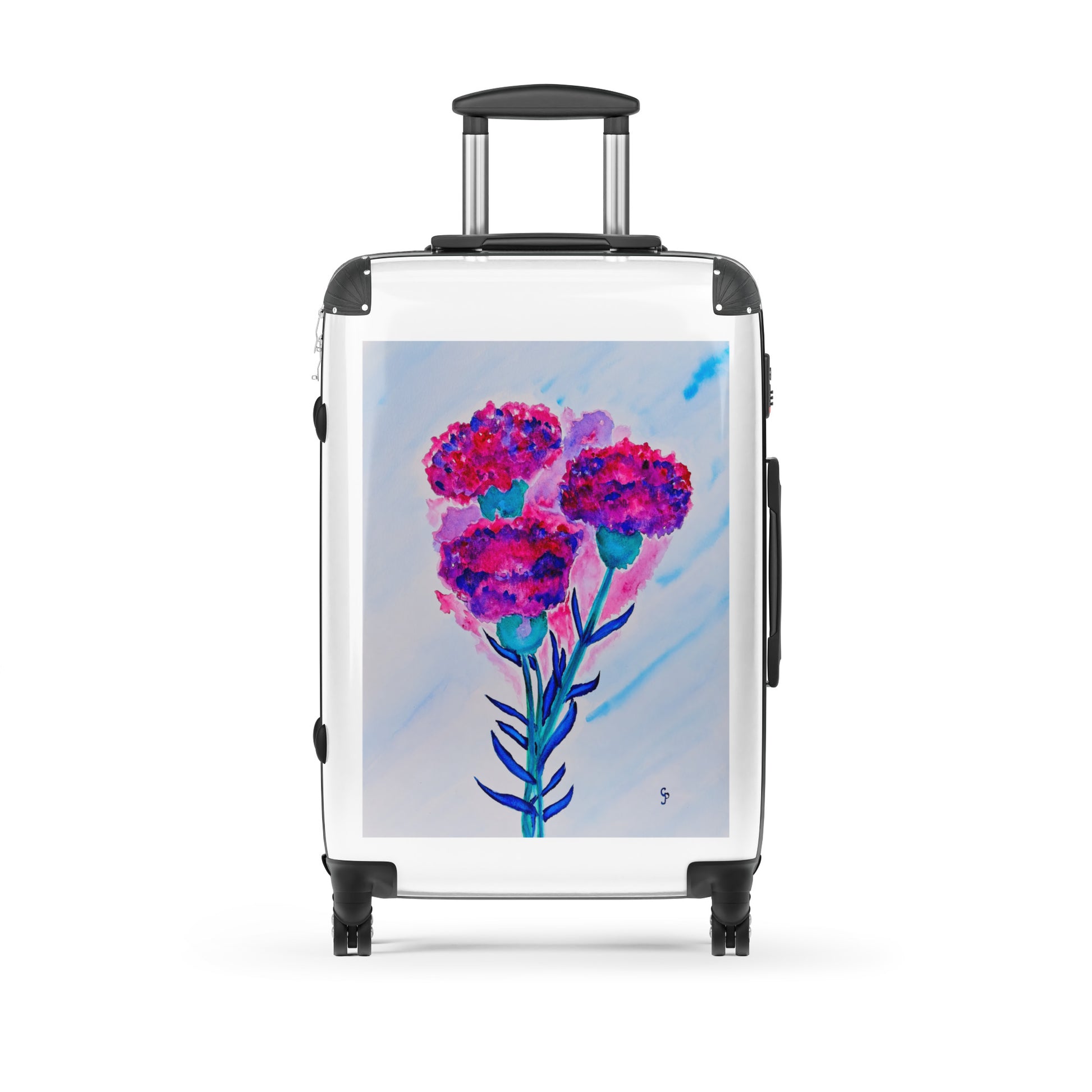 Suitcase with a floral design on a white background